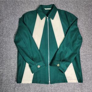 Jaspal Green Wool Zip Front Jacket XL Geometric Panel Retro Style 100% Wool New